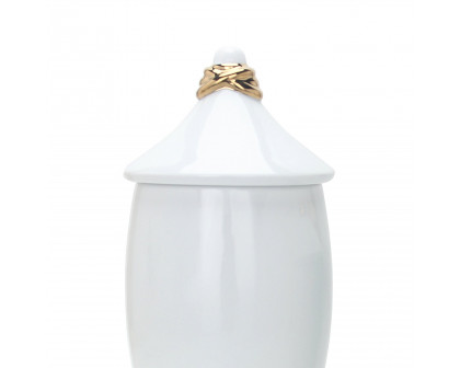 Furnings White Ceramic Decorative Ginger Jar Vase with Gold Accent - Large