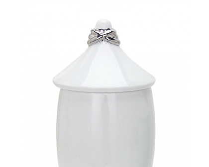 Furnings White Ceramic Decorative Ginger Jar Vase with Silver Accent - Large