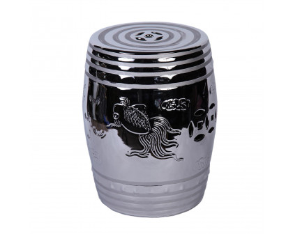 Furnings - Silver End Table with Etched Asian Design