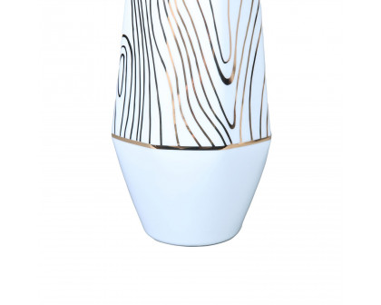 Furnings - White Ceramic Vase with Gold Wood Grain Design in Elegant and Versatile Home Decor