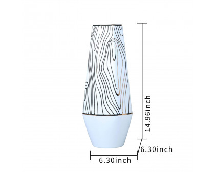 Furnings - White Ceramic Vase with Gold Wood Grain Design in Elegant and Versatile Home Decor