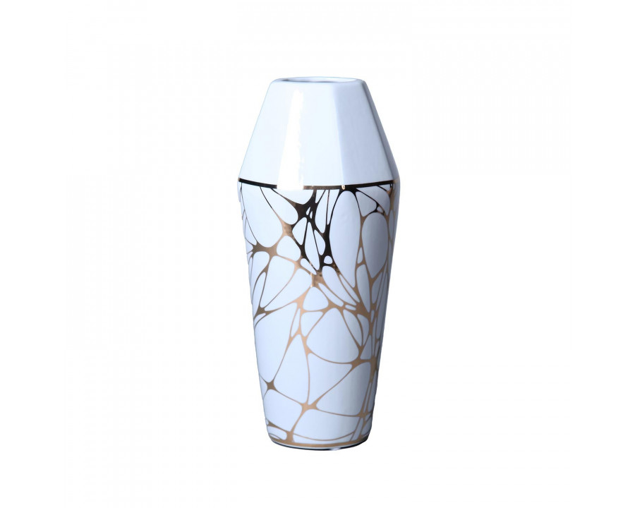 Furnings - White Ceramic Vase with Gold Organic Accent Design in Elegant and Versatile Home Decor