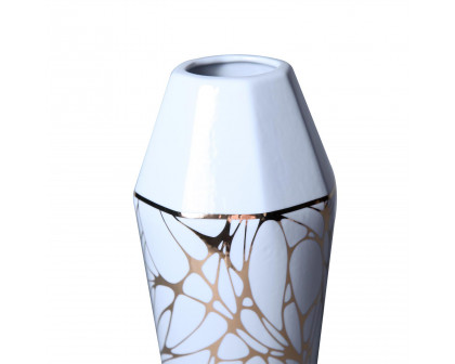 Furnings - White Ceramic Vase with Gold Organic Accent Design in Elegant and Versatile Home Decor