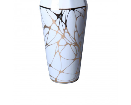 Furnings - White Ceramic Vase with Gold Organic Accent Design in Elegant and Versatile Home Decor