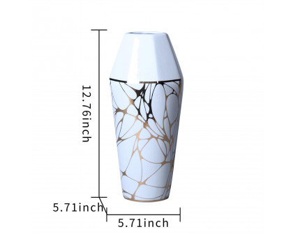 Furnings - White Ceramic Vase with Gold Organic Accent Design in Elegant and Versatile Home Decor