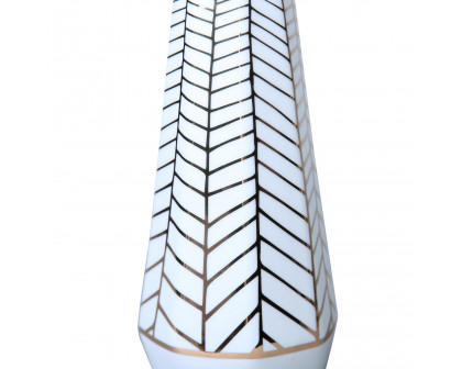 Furnings - White Ceramic Vase with Gold Geometric Accent Design in Elegant and Versatile Home Decor