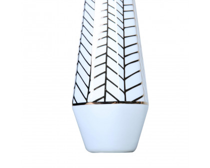 Furnings - White Ceramic Vase with Gold Geometric Accent Design in Elegant and Versatile Home Decor