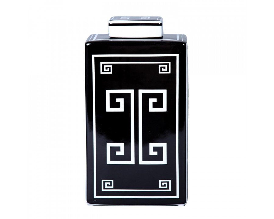 Furnings - Rectangular Ceramic Decorative Jar with Black and White Geometric Design