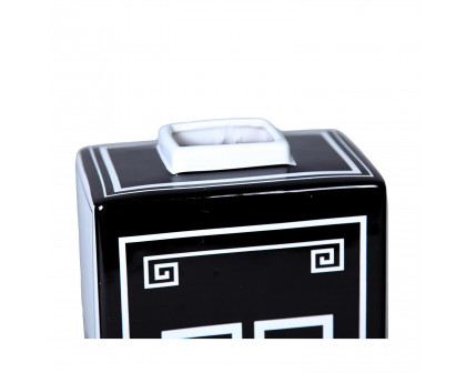 Furnings - Rectangular Ceramic Decorative Jar with Black and White Geometric Design