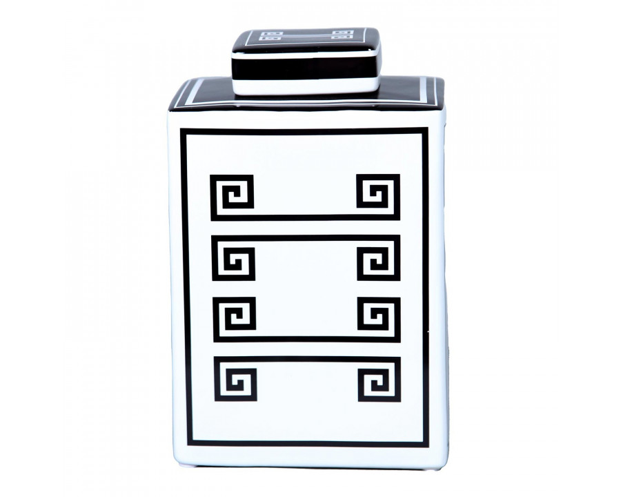 Furnings - Rectangular Ceramic Decorative Jar with White and Black Geometric Design