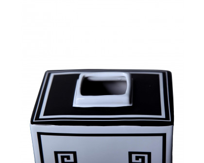 Furnings - Rectangular Ceramic Decorative Jar with White and Black Geometric Design