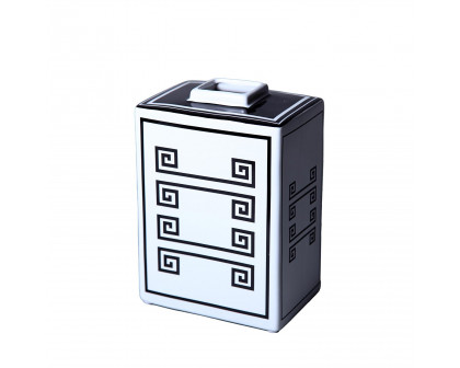 Furnings - Rectangular Ceramic Decorative Jar with White and Black Geometric Design