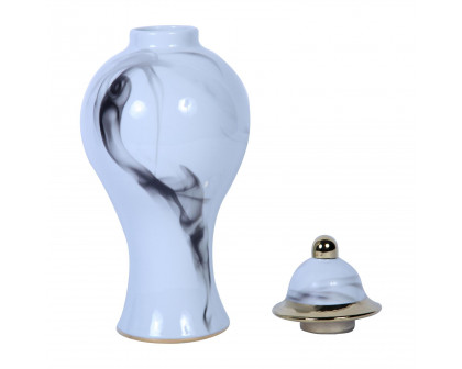 Furnings Marble Ceramic Decorative Jar with Removable Lid - Small