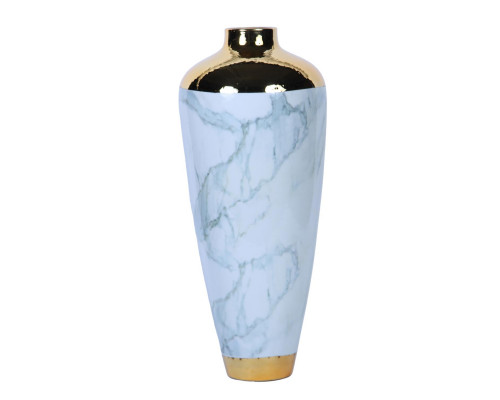 Furnings - Elegant Celadon Marble Ceramic Vase with Gold Accents in Timeless Home Decor