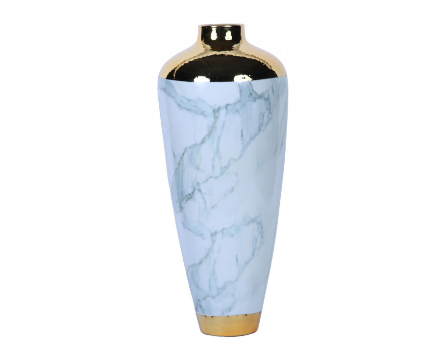 Furnings - Elegant Celadon Marble Ceramic Vase with Gold Accents in Timeless Home Decor