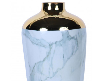 Furnings - Elegant Celadon Marble Ceramic Vase with Gold Accents in Timeless Home Decor