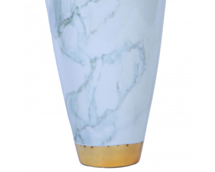 Furnings - Elegant Celadon Marble Ceramic Vase with Gold Accents in Timeless Home Decor