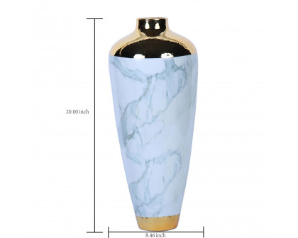 Furnings - Elegant Celadon Marble Ceramic Vase with Gold Accents in Timeless Home Decor