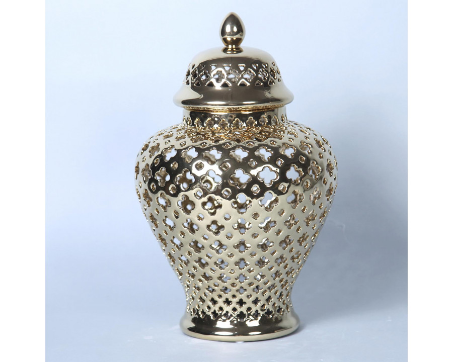 Furnings - Gold Ceramic Ginger Jar with Decorative Design