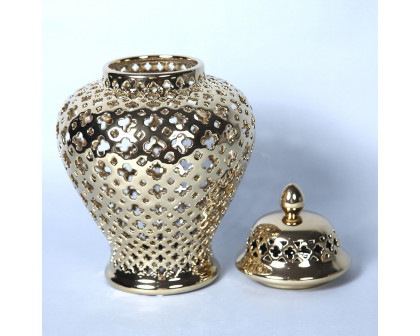 Furnings Gold Ceramic Ginger Jar with Decorative Design