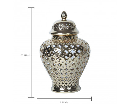 Furnings Gold Ceramic Ginger Jar with Decorative Design