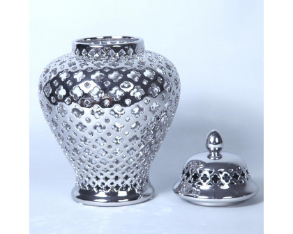 Furnings Silver Ceramic Ginger Jar with Decorative Design