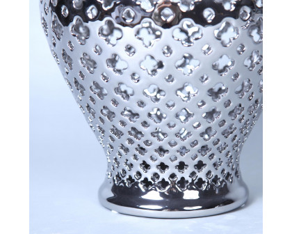 Furnings Silver Ceramic Ginger Jar with Decorative Design