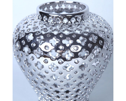 Furnings Silver Ceramic Ginger Jar with Decorative Design