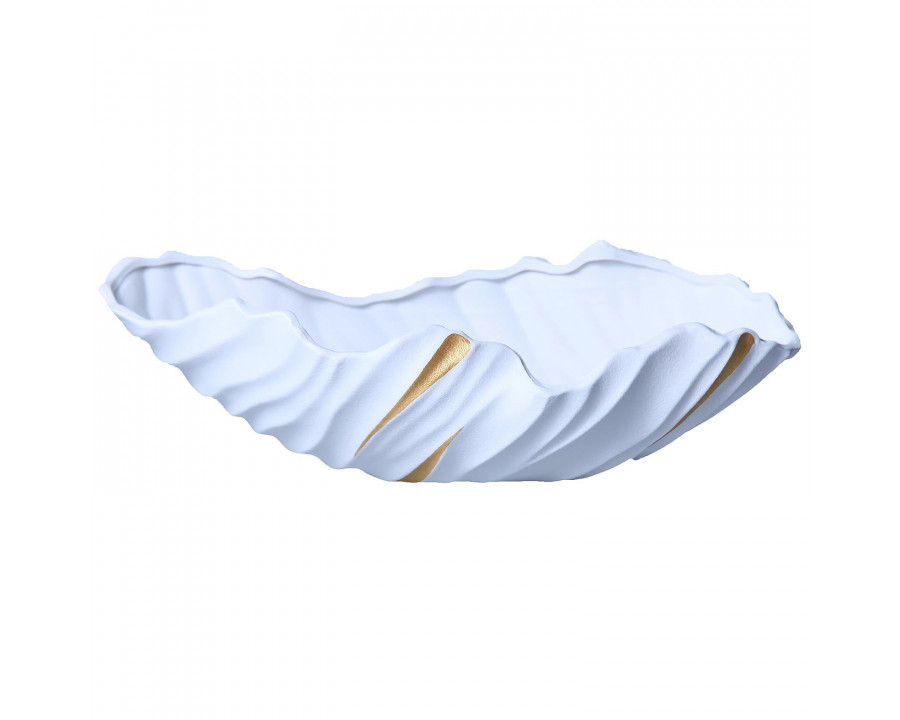 Furnings - White Ceramic Vase with Subtle Gold Accents in Large Open Bowl Style Design