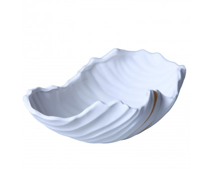 Furnings - White Ceramic Vase with Subtle Gold Accents in Large Open Bowl Style Design