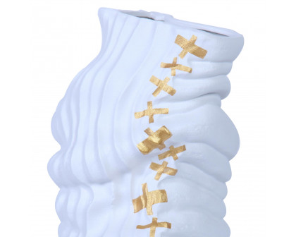 Furnings - Modern and Elegant White Ceramic Vase with Gold Accents