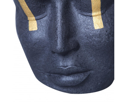 Furnings - Ceramic Face Sculpture Vase in Black with Gold Accent in Unique and Eye-Catching Home Decor