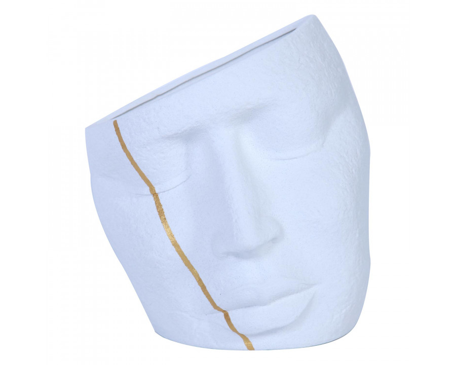 Furnings - Ceramic Face Sculpture Vase in White with Gold Accent in Unique and Eye-Catching Home Decor