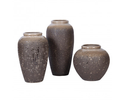 Furnings Vintage Sand Ceramic Vase - Artisanal Piece for Your Home - Round