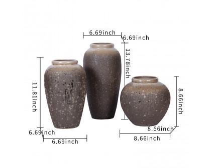 Furnings Vintage Sand Ceramic Vase - Artisanal Piece for Your Home - Round