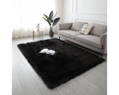 Furnings - Cozy Ultra Soft Fluffy Faux Fur Black Area Rug