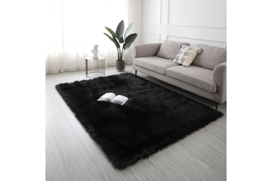 Furnings™ Cozy Ultra Soft Fluffy Faux Fur Black Area Rug - 5'L x 3'W