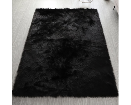 Furnings™ Cozy Ultra Soft Fluffy Faux Fur Black Area Rug - 5'L x 3'W