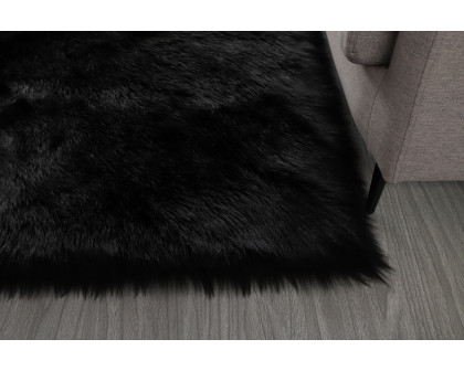 Furnings™ Cozy Ultra Soft Fluffy Faux Fur Black Area Rug - 5'L x 3'W