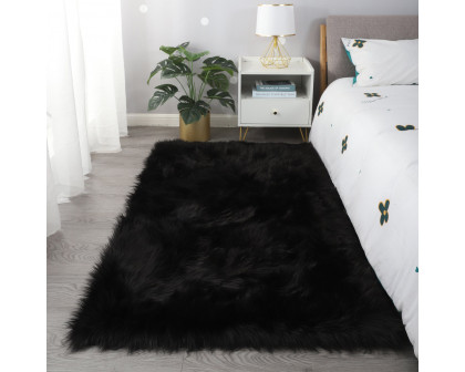 Furnings™ Cozy Ultra Soft Fluffy Faux Fur Black Area Rug - 5'L x 3'W