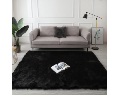 Furnings™ Cozy Ultra Soft Fluffy Faux Fur Black Area Rug - 5'L x 3'W