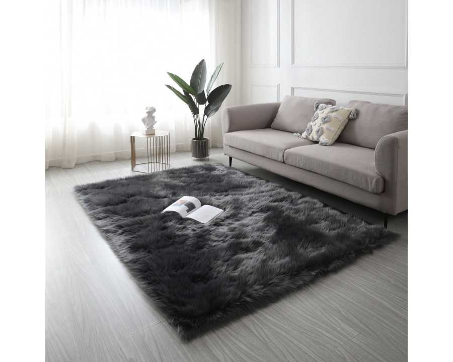 Furnings Cozy Ultra Soft Fluffy Faux Fur Gray Area Rug - 6'L x 4'W