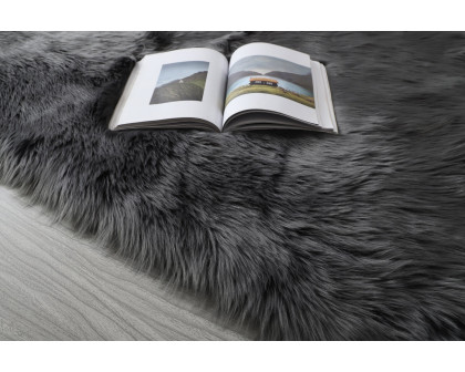 Furnings Cozy Ultra Soft Fluffy Faux Fur Gray Area Rug - 6'L x 4'W