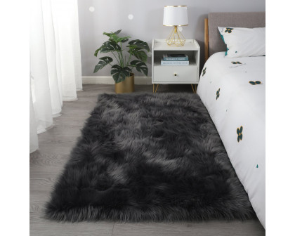 Furnings Cozy Ultra Soft Fluffy Faux Fur Gray Area Rug - 6'L x 4'W