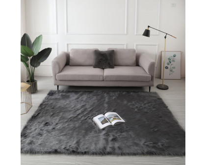 Furnings Cozy Ultra Soft Fluffy Faux Fur Gray Area Rug - 6'L x 4'W