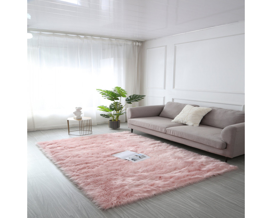 Furnings Cozy Ultra Soft Fluffy Faux Fur Pink Area Rug - 5'L x 3'W