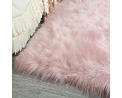 Furnings Cozy Ultra Soft Fluffy Faux Fur Pink Area Rug - 5'L x 3'W