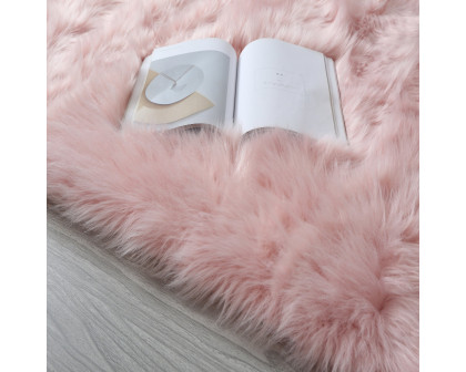 Furnings Cozy Ultra Soft Fluffy Faux Fur Pink Area Rug - 5'L x 3'W