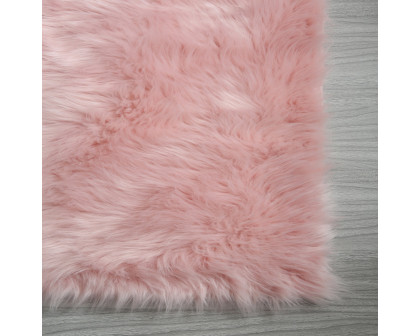 Furnings Cozy Ultra Soft Fluffy Faux Fur Pink Area Rug - 5'L x 3'W