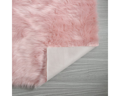 Furnings Cozy Ultra Soft Fluffy Faux Fur Pink Area Rug - 5'L x 3'W